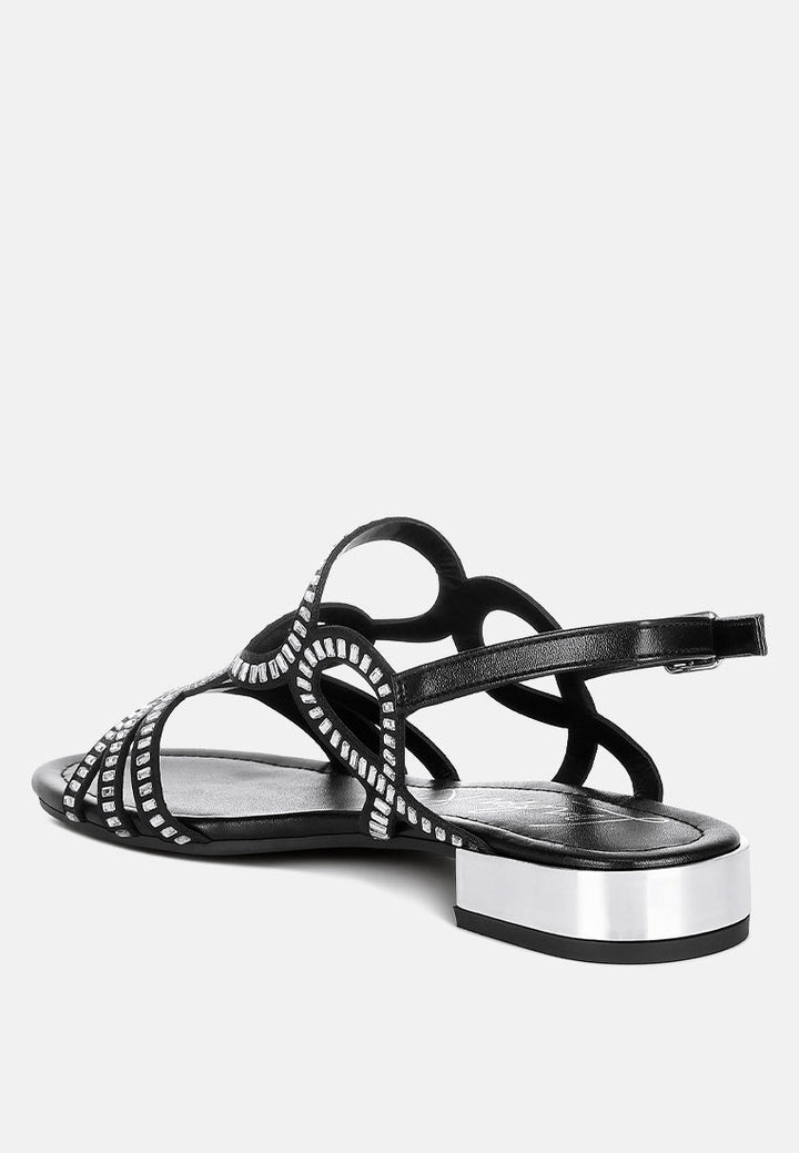 cut out detail rhinestone flat sandals by ruw#color_black