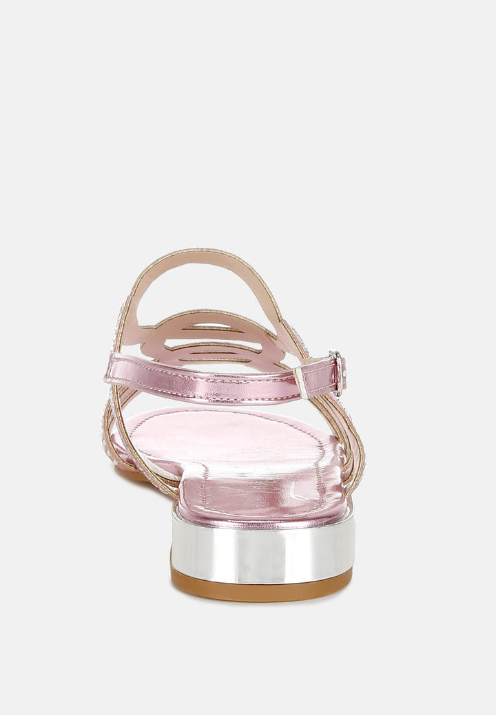 cut out detail rhinestone flat sandals by ruw#color_pink