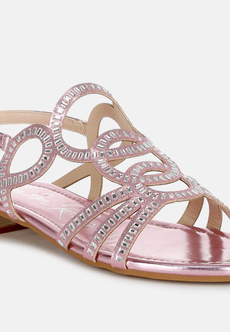cut out detail rhinestone flat sandals by ruw#color_pink