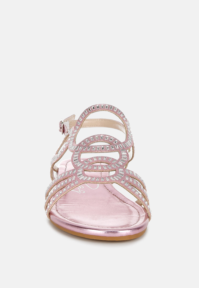 cut out detail rhinestone flat sandals by ruw#color_pink