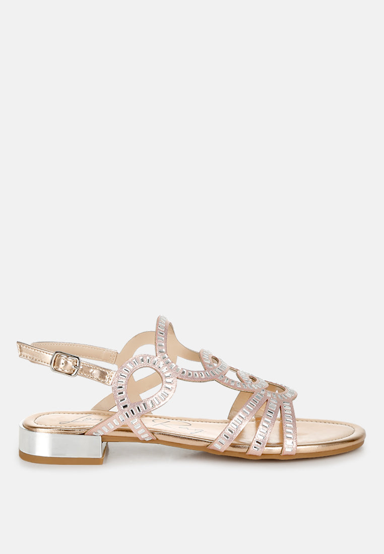 cut out detail rhinestone flat sandals by ruw#color_rose-gold