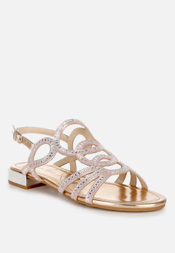 cut out detail rhinestone flat sandals by ruw#color_rose-gold