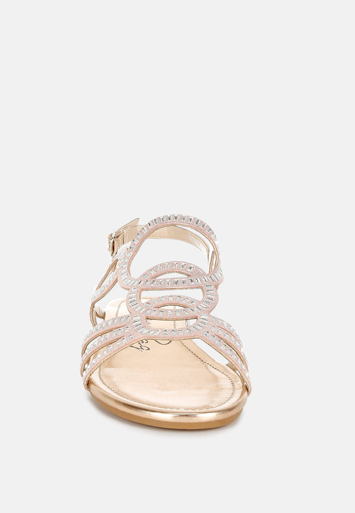 cut out detail rhinestone flat sandals by ruw#color_rose-gold