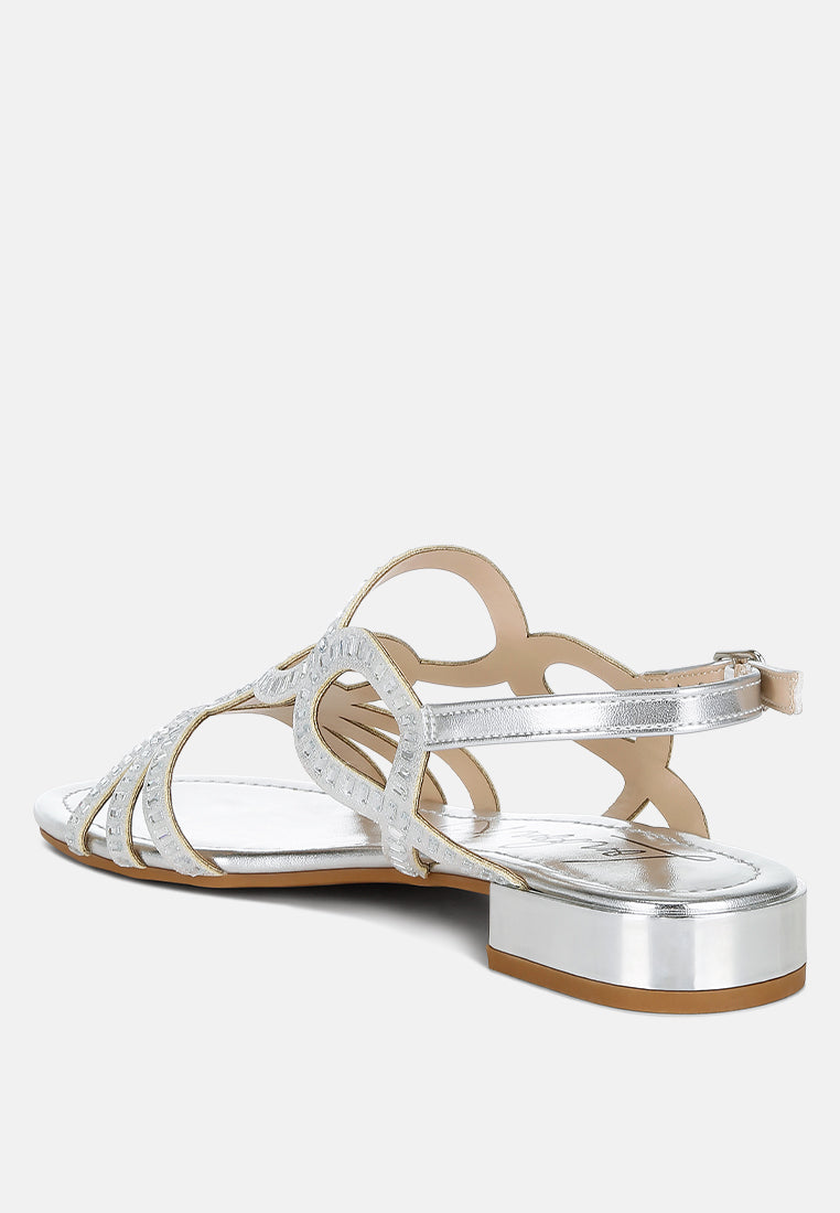 cut out detail rhinestone flat sandals by ruw#color_silver