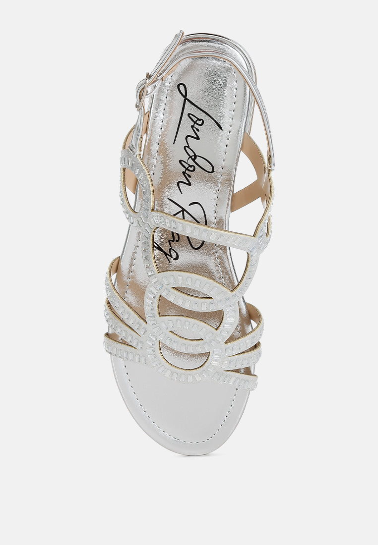 cut out detail rhinestone flat sandals by ruw#color_silver
