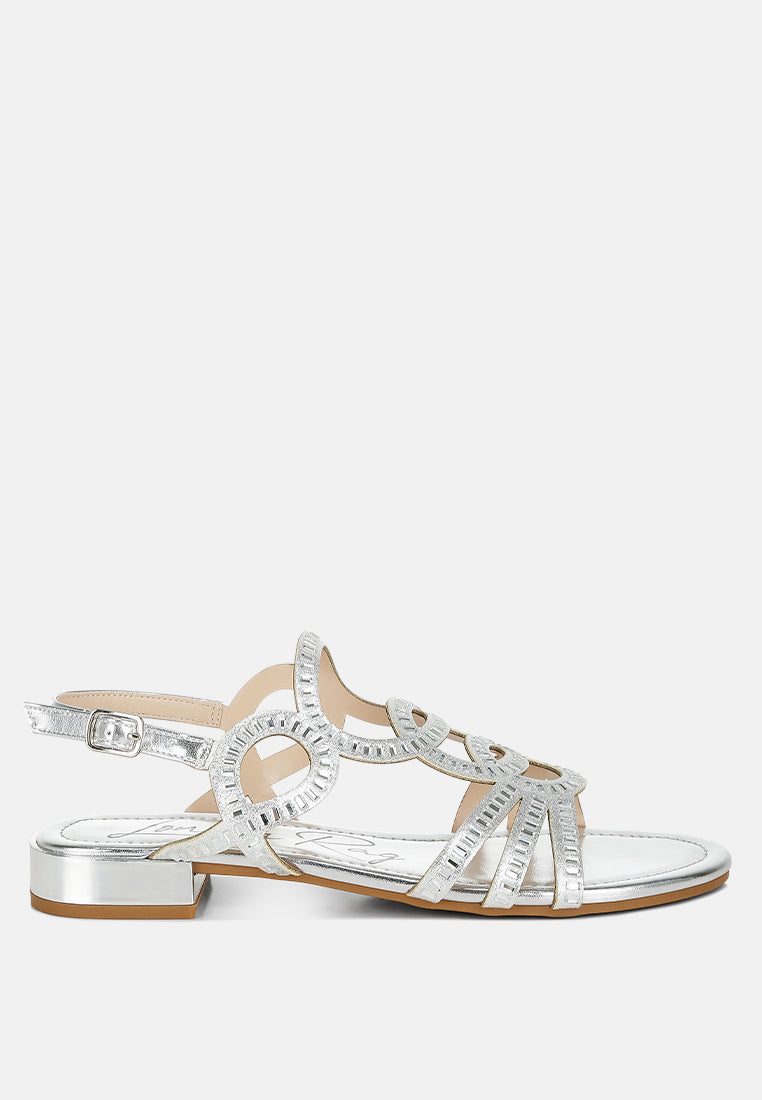 cut out detail rhinestone flat sandals by ruw#color_silver