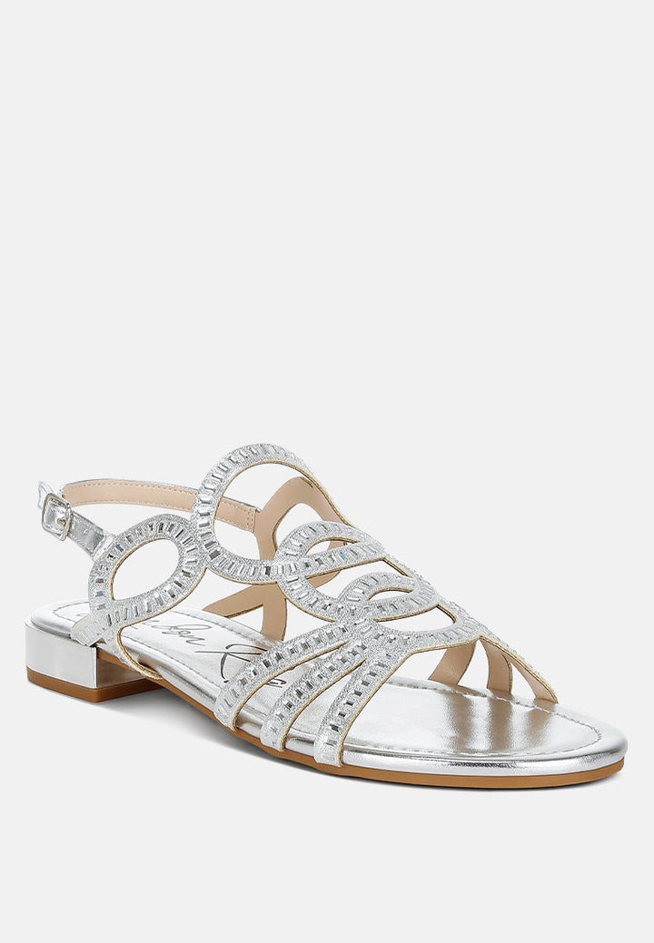 cut out detail rhinestone flat sandals by ruw#color_silver