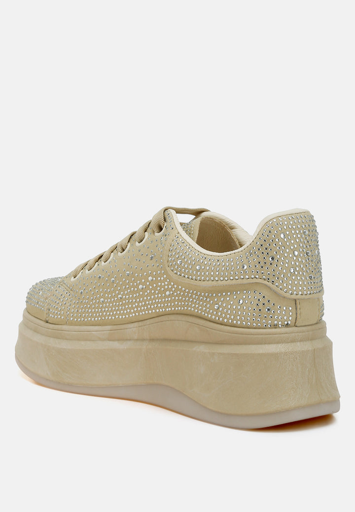 rhinestones embellished chunky sneakers by ruw#color_beige