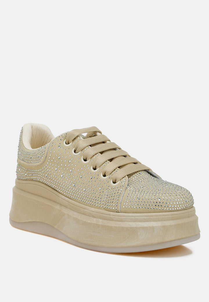 rhinestones embellished chunky sneakers by ruw#color_beige