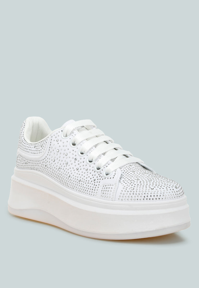 rhinestones embellished chunky sneakers by ruw#color_white