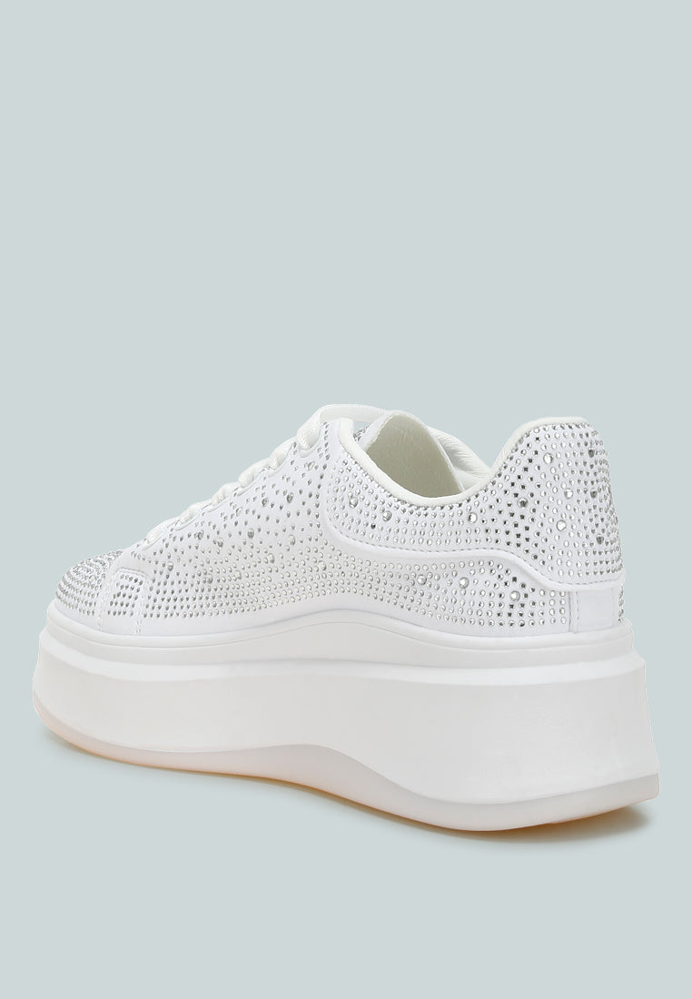 rhinestones embellished chunky sneakers by ruw#color_white