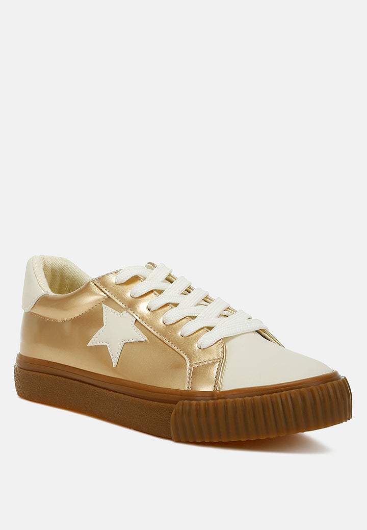 metallic faux leather star sneakers by ruw#color_gold