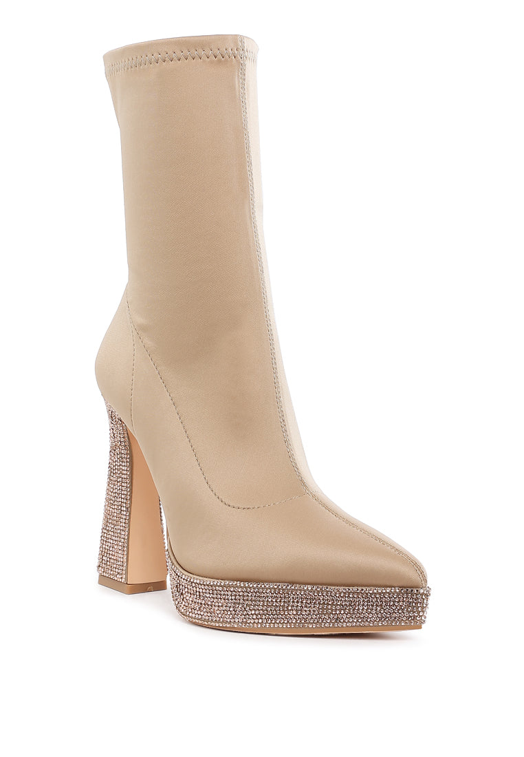 lycra rhinestone detail ankle boots by ruw#color_beige