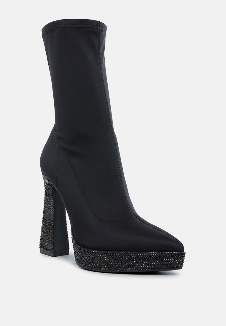 lycra rhinestone detail ankle boots by ruw#color_black