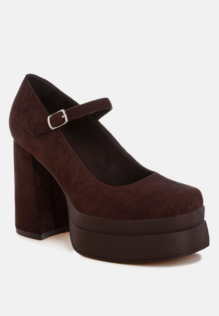 kenny chunky buckle strap heels#color_brown