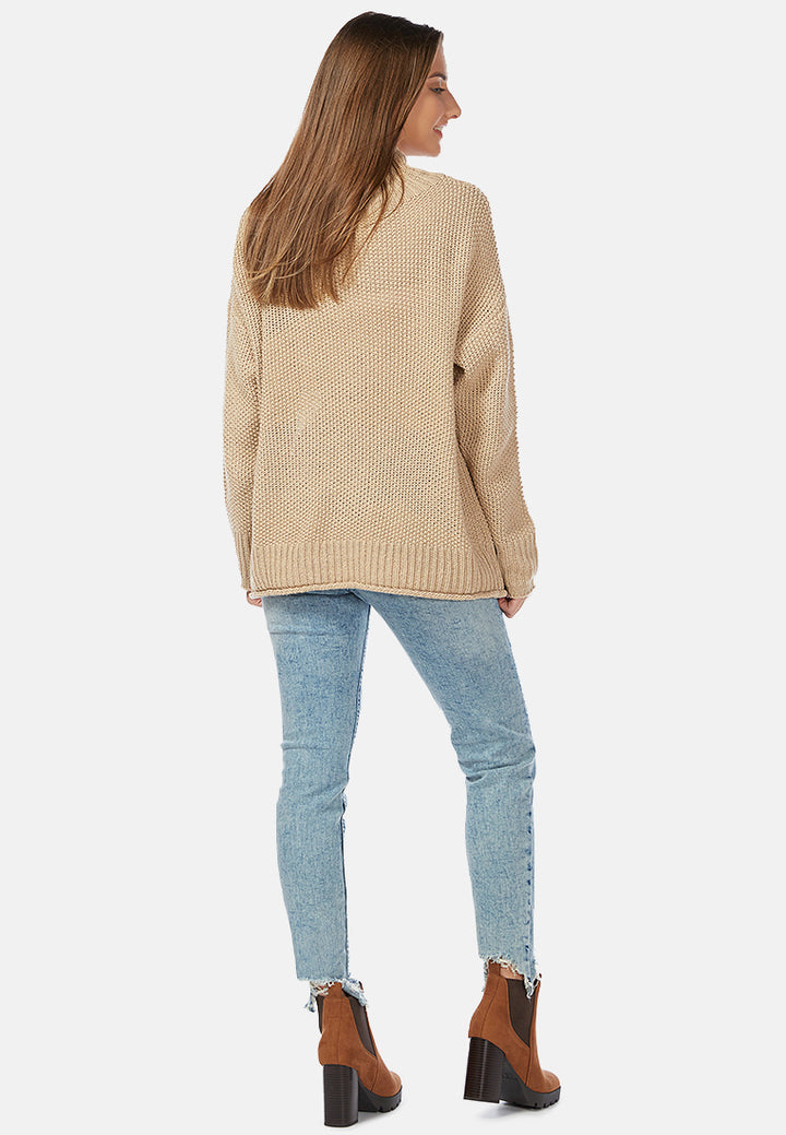 turtle neck knitted pullover#color_khaki