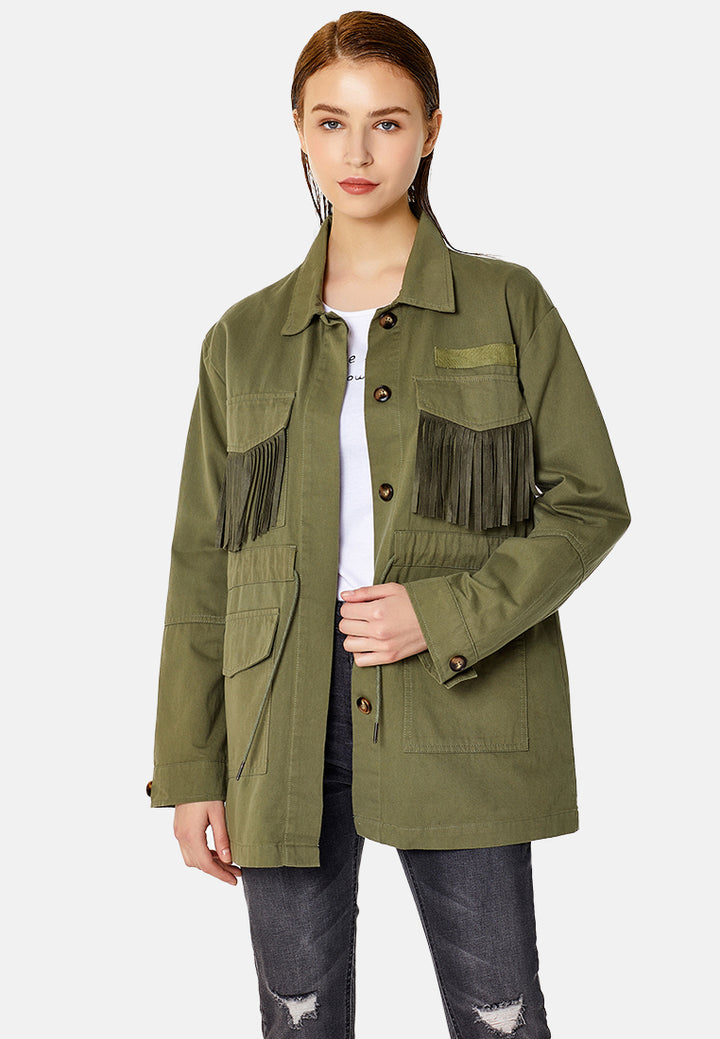 cotton women's jacket with frills#color_khaki