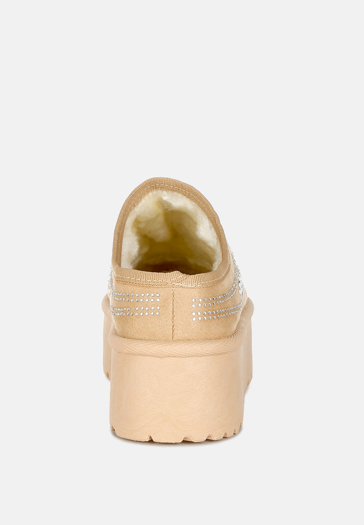 rhinestones embellished platform classic slip-on by ruw#color_beige