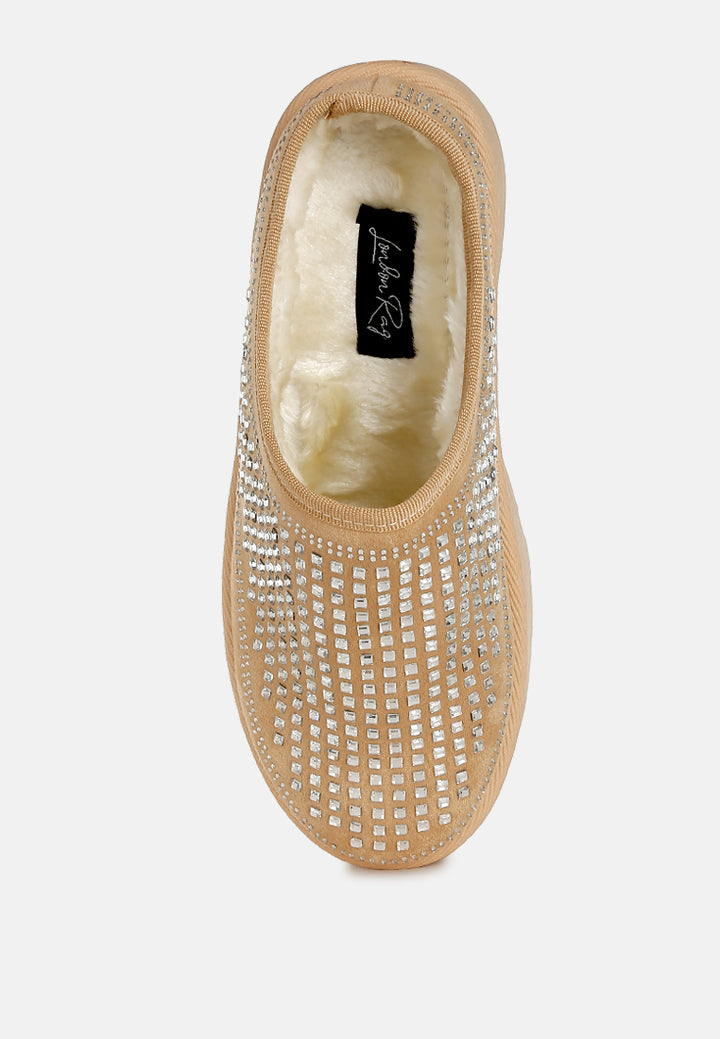 rhinestones embellished platform classic slip-on by ruw#color_beige