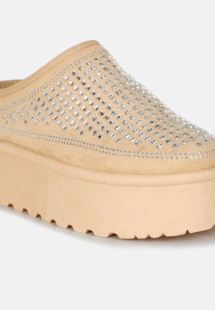 rhinestones embellished platform classic slip-on by ruw#color_beige