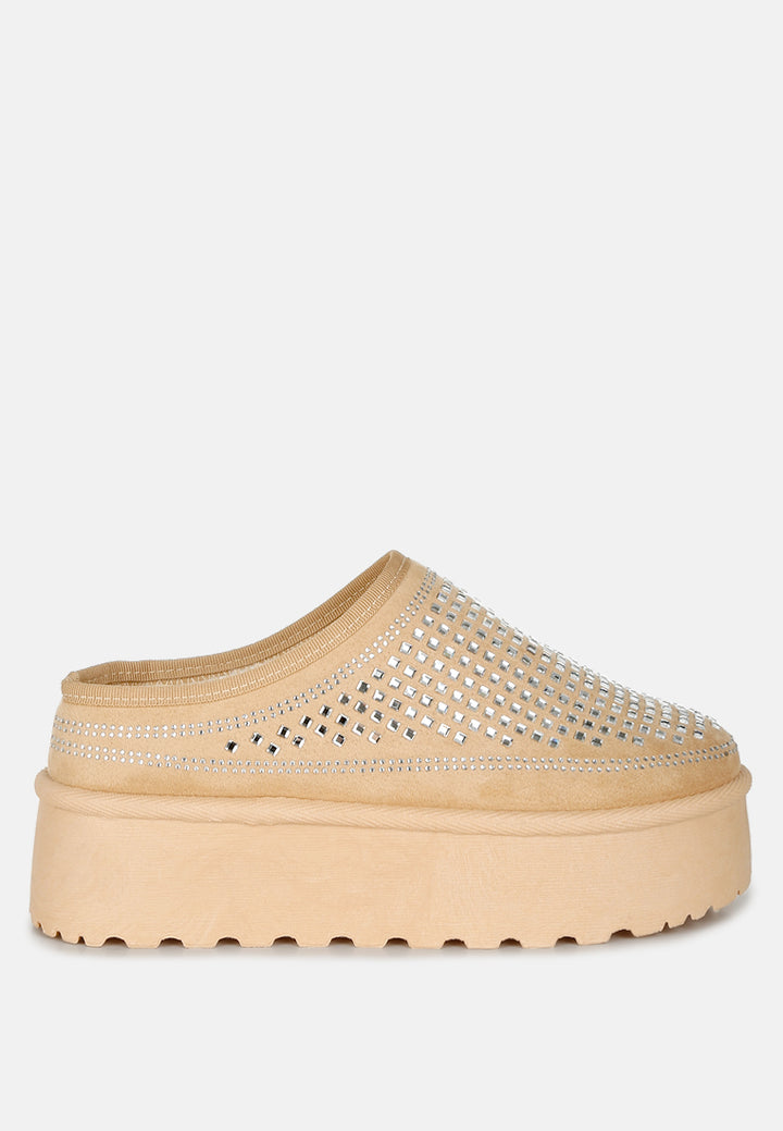 rhinestones embellished platform classic slip-on by ruw#color_beige