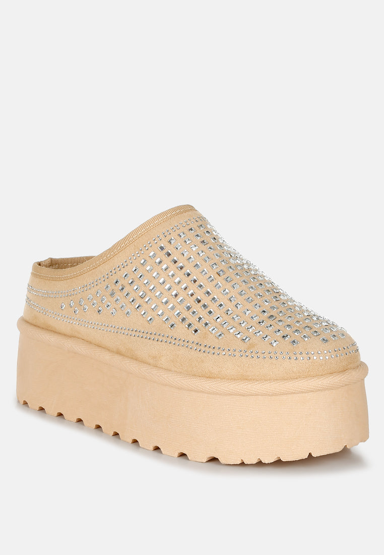 rhinestones embellished platform classic slip-on by ruw#color_beige