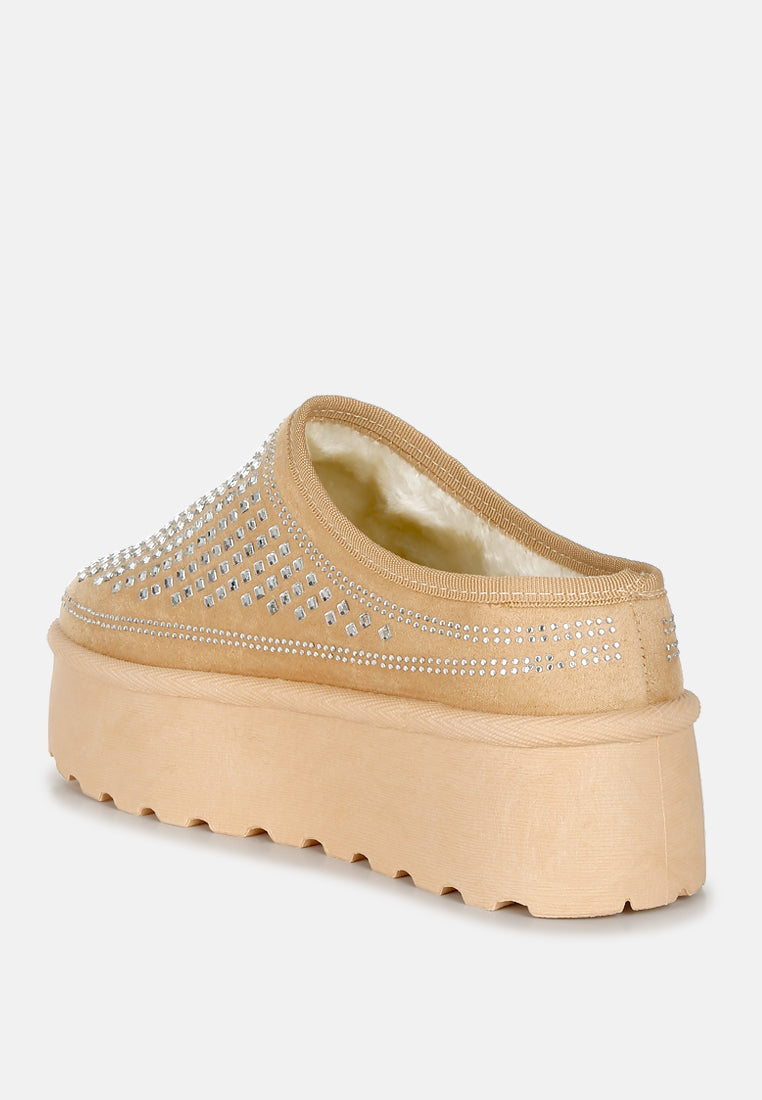 rhinestones embellished platform classic slip-on by ruw#color_beige