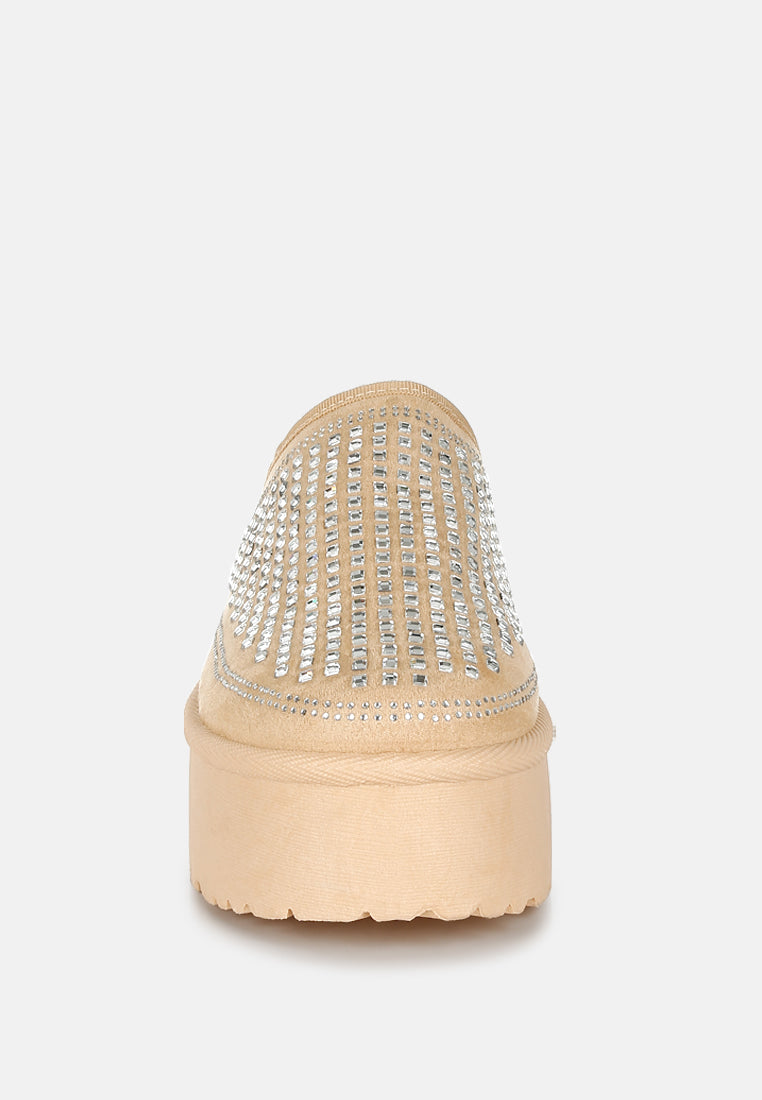 rhinestones embellished platform classic slip-on by ruw#color_beige
