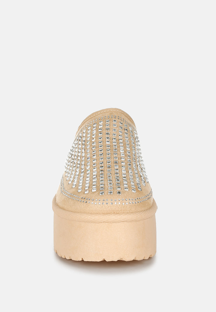 rhinestones embellished platform classic slip-on by ruw#color_beige
