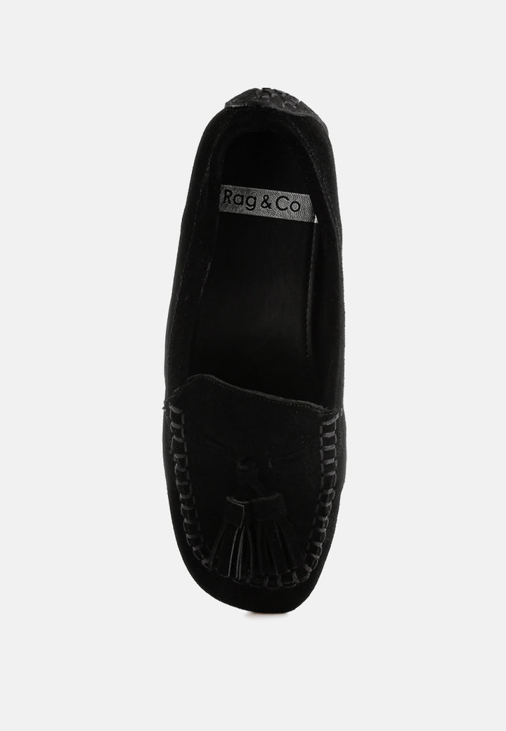 suede round toe tassel loafers by ruw#color_black