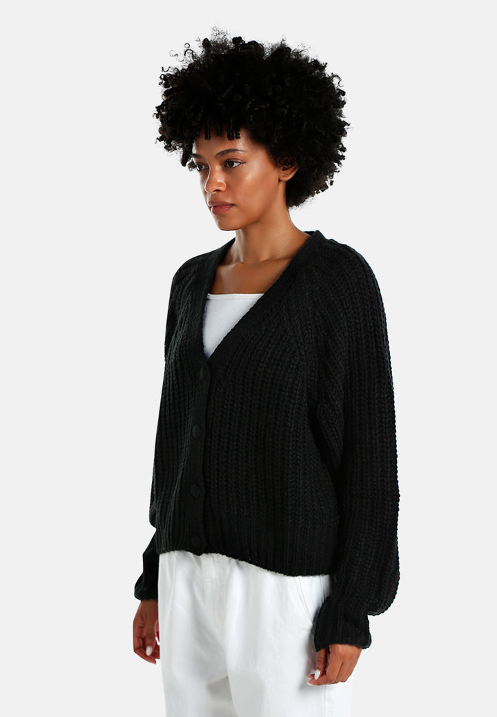 knitted button up cardigan#color_black