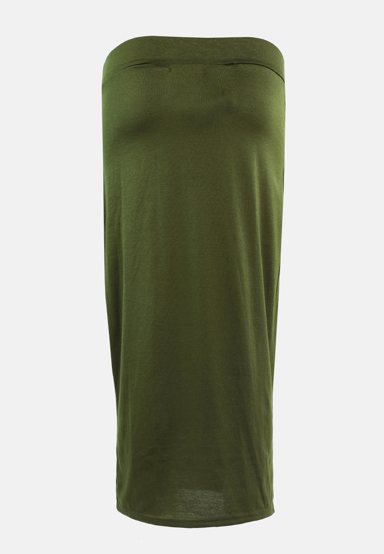 knitted long tube skirt#color_olive