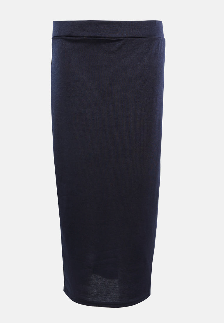 knitted long tube skirt#color_navy