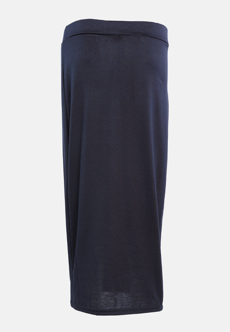 knitted long tube skirt#color_navy