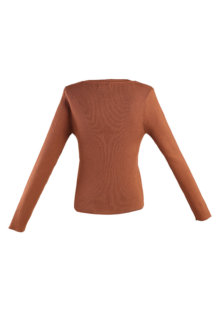 knitted pattern sweater top#color_cognac