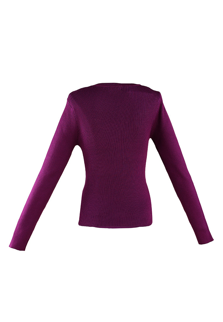 knitted pattern sweater top#color_purple