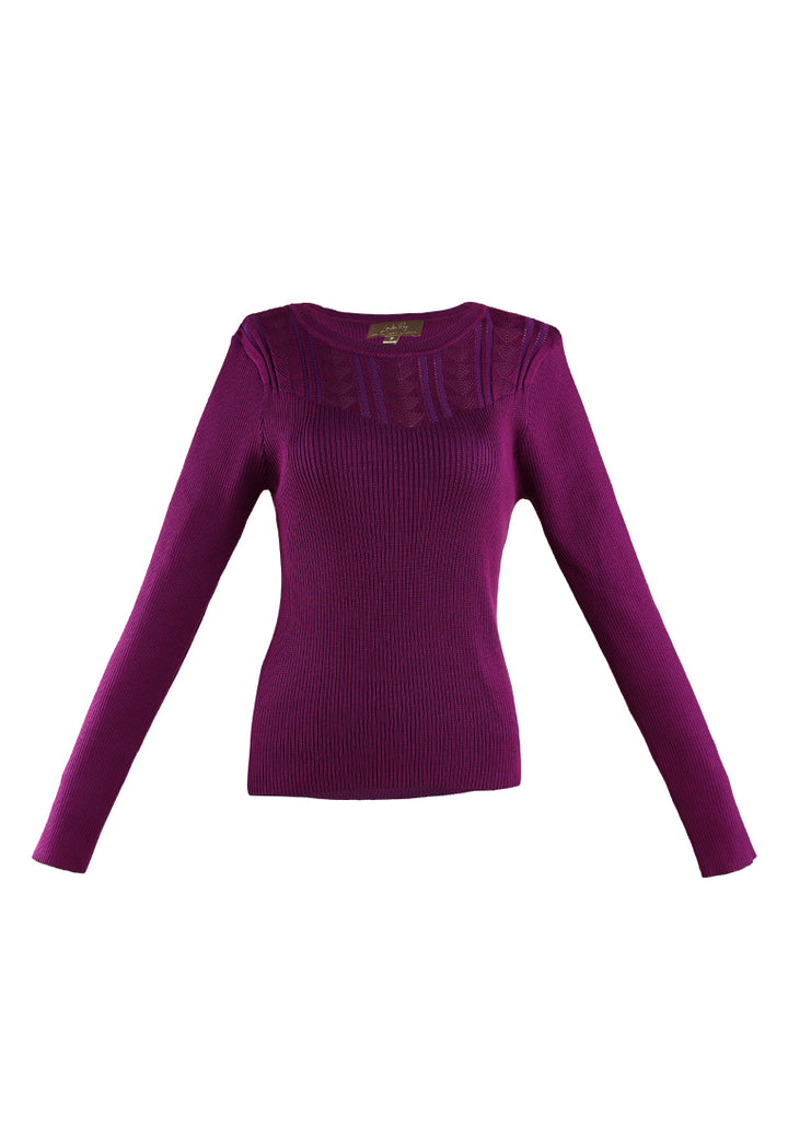 knitted pattern sweater top#color_purple
