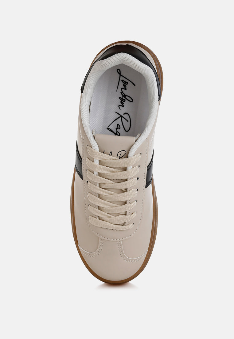 faux leather lace-up sneakers by ruw#color_off-white