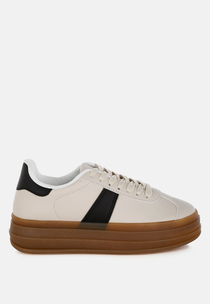 faux leather lace-up sneakers by ruw#color_off-white