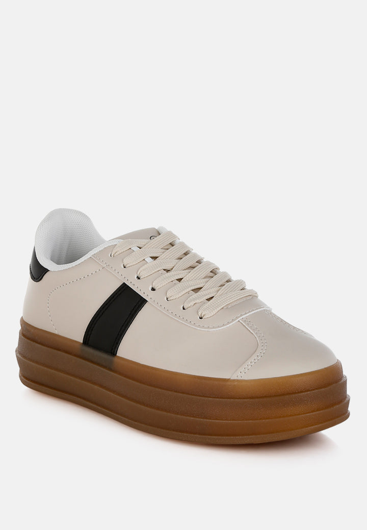 faux leather lace-up sneakers by ruw#color_off-white