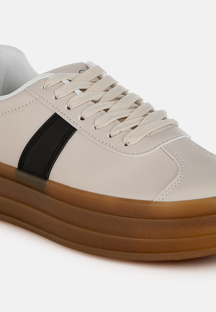 faux leather lace-up sneakers by ruw#color_off-white