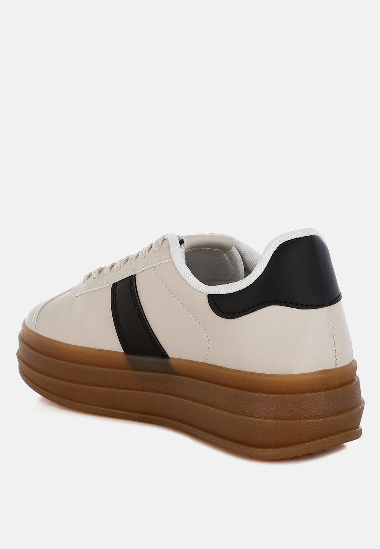 faux leather lace-up sneakers by ruw#color_off-white