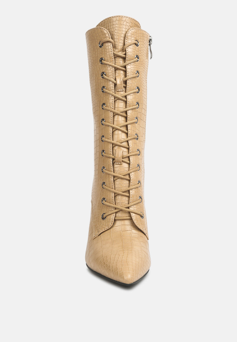 croc textured over the ankle boots by ruw#color_beige