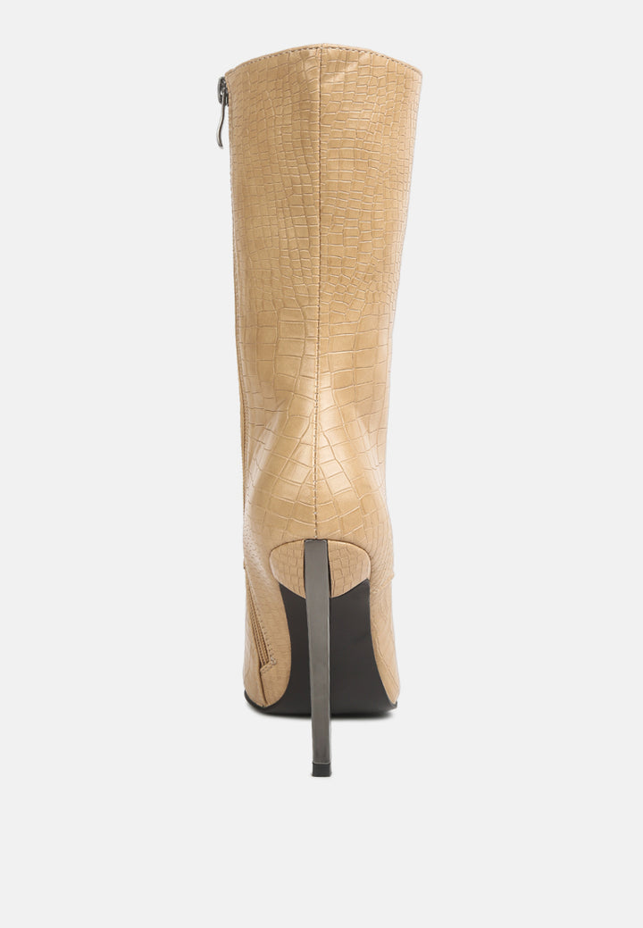 croc textured over the ankle boots by ruw#color_beige