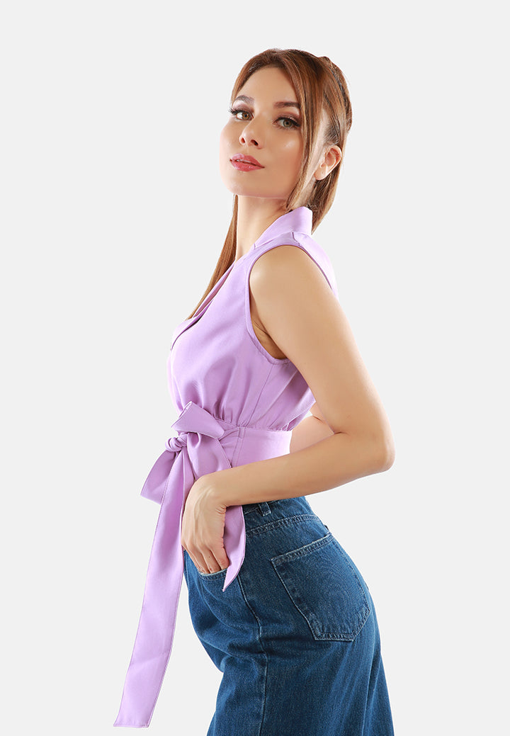 knot detail lapel blouse#color_purple