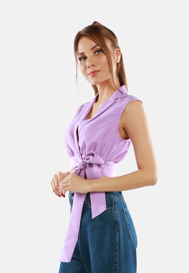 knot detail lapel blouse#color_purple