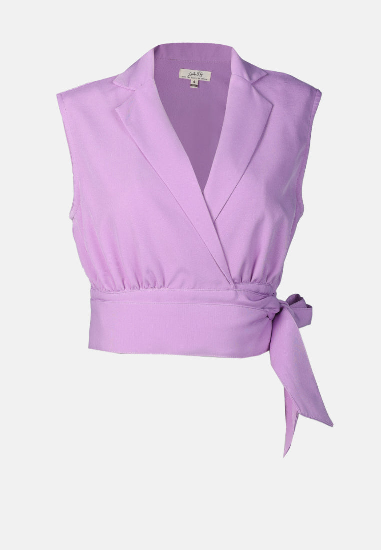 knot detail lapel blouse#color_purple