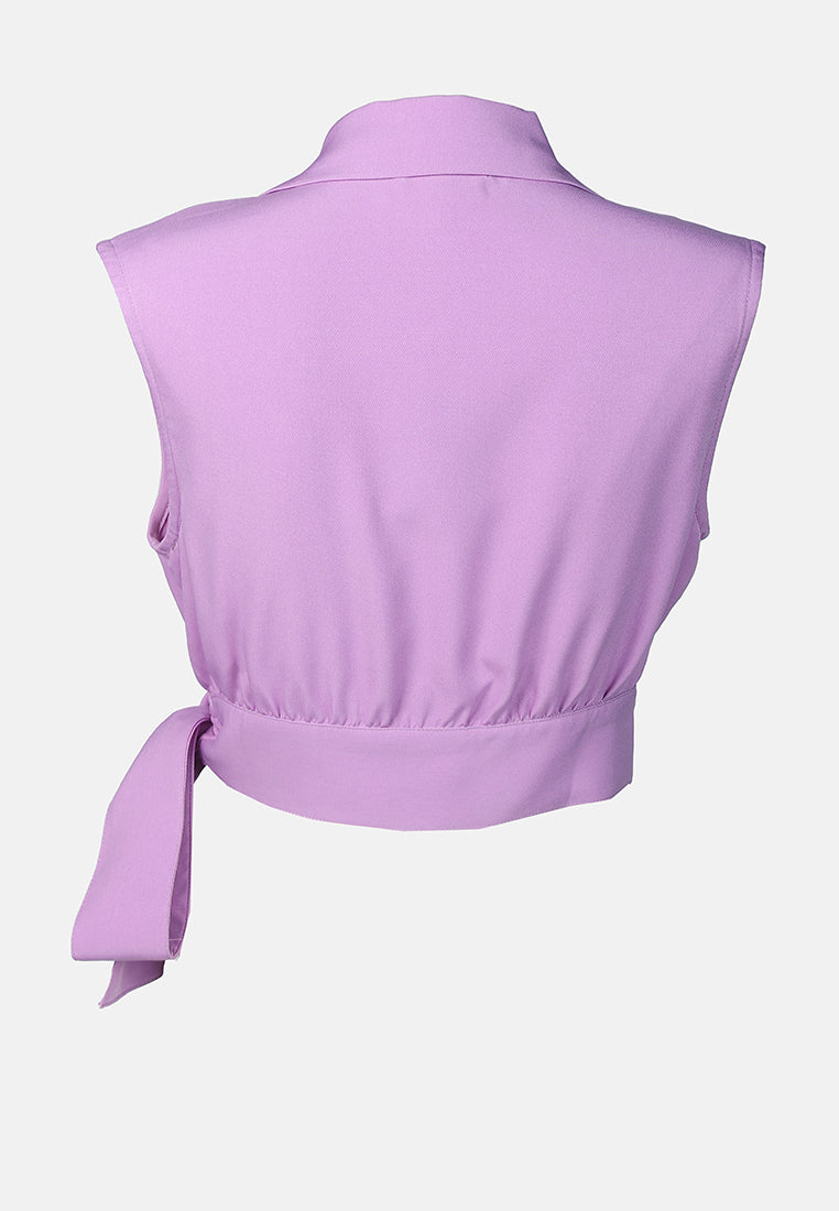 knot detail lapel blouse#color_purple