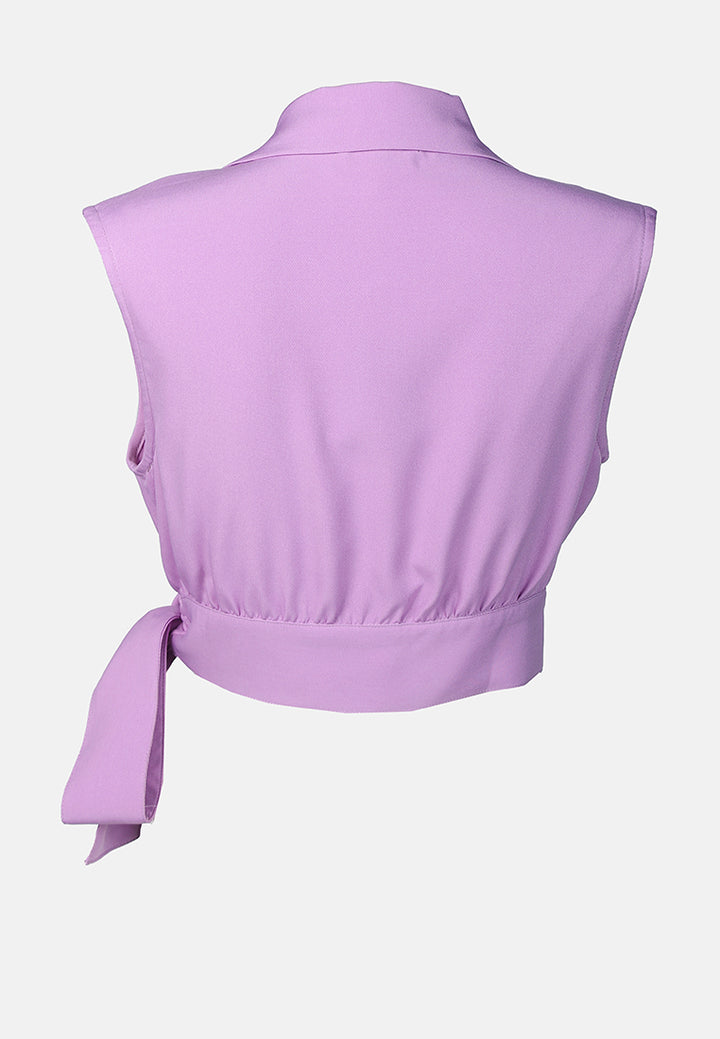knot detail lapel blouse#color_purple