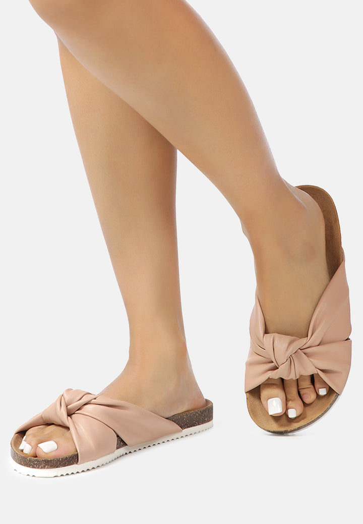 knot strap slide flats#color_pink